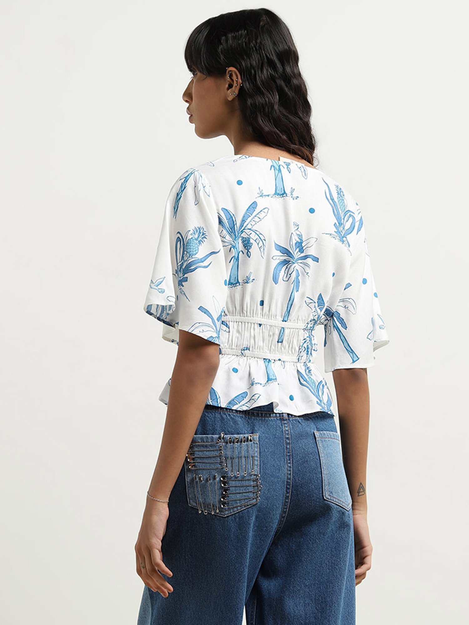Bombay Paisley by Westside White Floral Printed Top