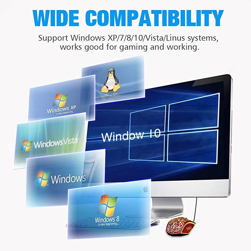 Wired Gaming Mouse, Ergonomic USB Optical Mouse Mice with Chroma RGB Backlit, 1200 to 3600 DPI for Laptop PC Computer Games & Work &ndash; Red