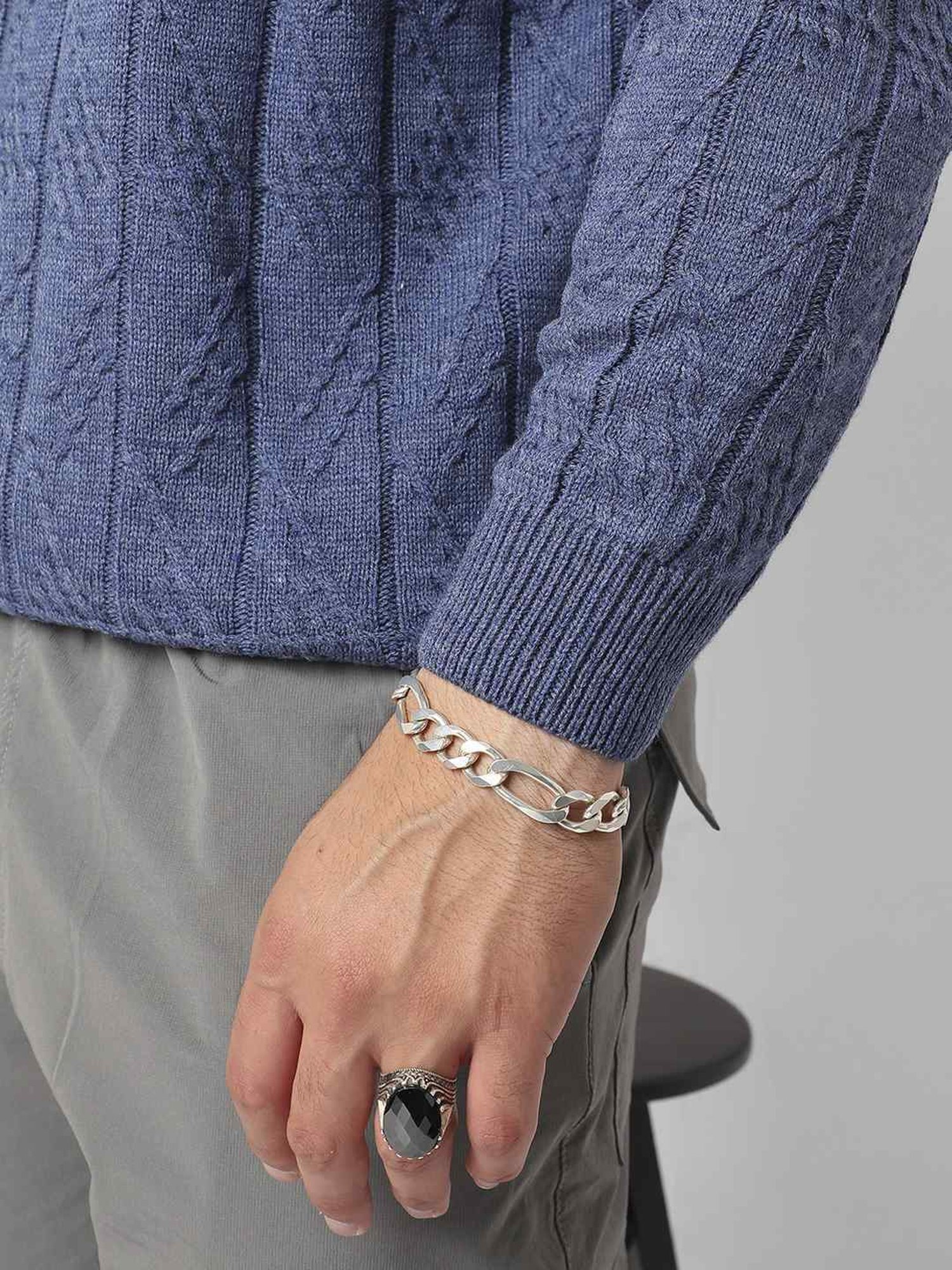 Instafab Plus Blue Regular Fit Texture Plus Size Sweater