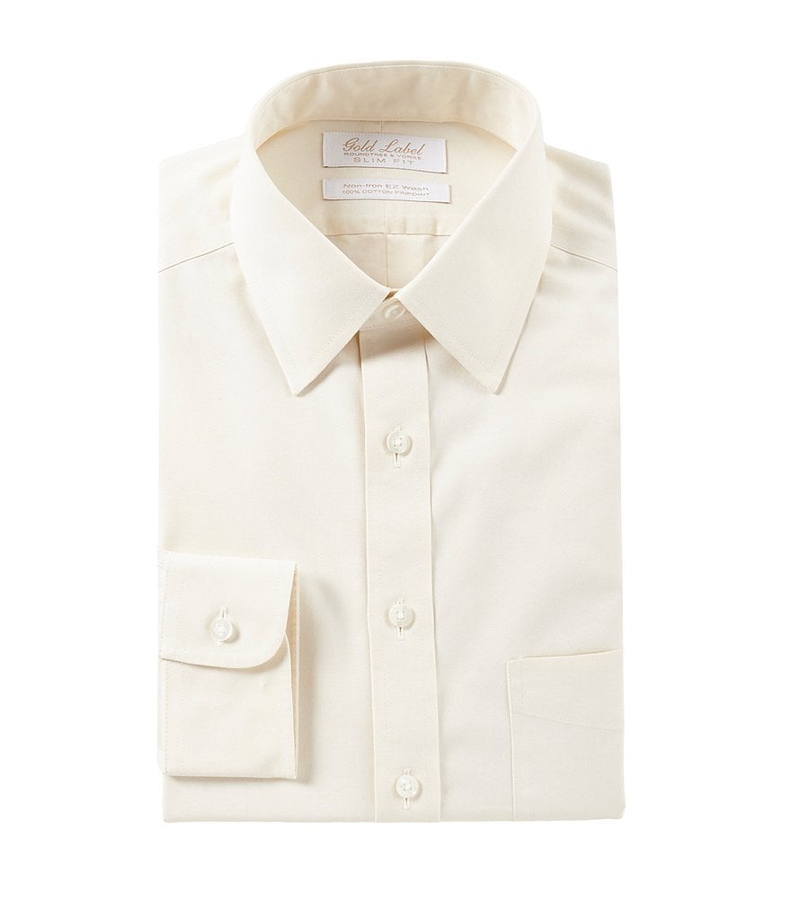 Gold Label Roundtree & Yorke Solid Non-Iron Fitted Point-Collar Dress Shirt with French Cuffs