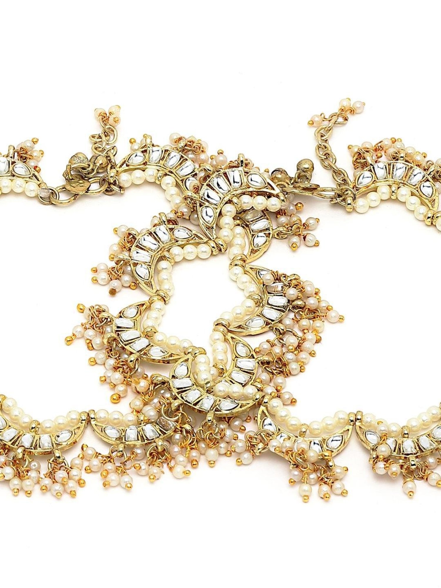 Karatcart Gold-Plated Moon Shape Kundan Anklet for Women