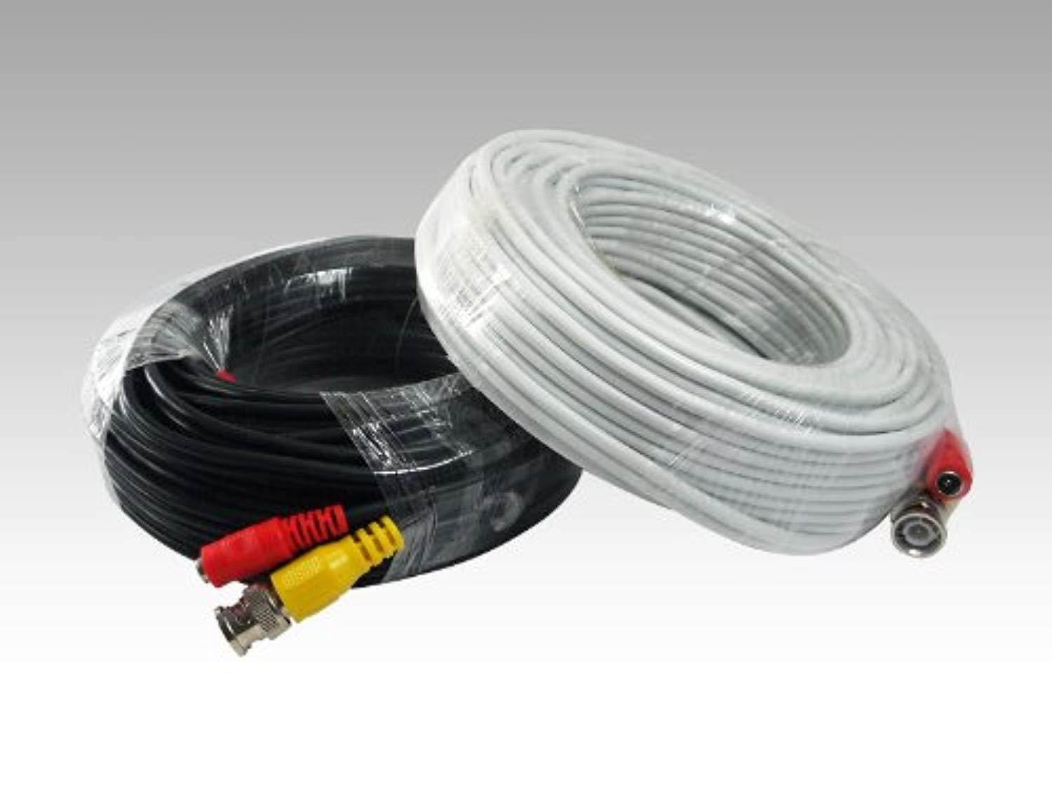 evertech 2x 100 ft (1x 100ft-white + 1x100ft-black) cctv security camera power video cable ul