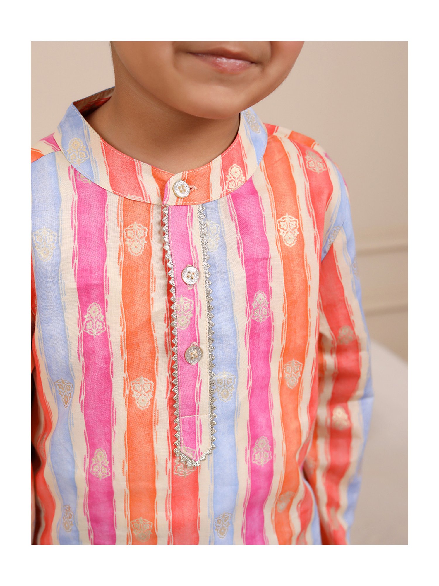 Budding Bees Boys Multicolor Striped Full Sleeves Kurta with Dhoti
