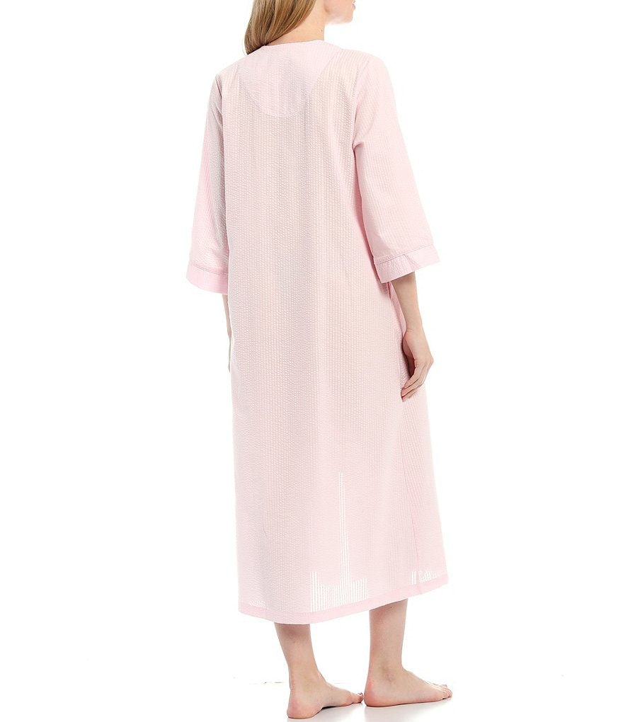 Miss Elaine Seersucker Striped Long Zip-Front Robe