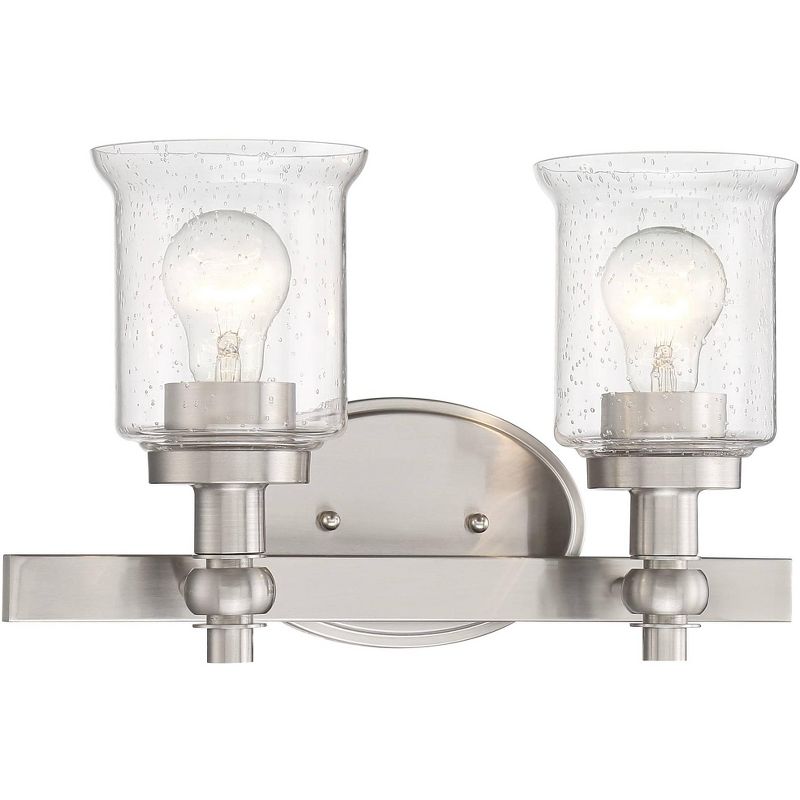Regency Hill Modern Wall Light Satin Nickel Hardwired 14 1/2" Wide 2-Light Fixture Seeded Clear Glass for Bathroom Vanity Mirror