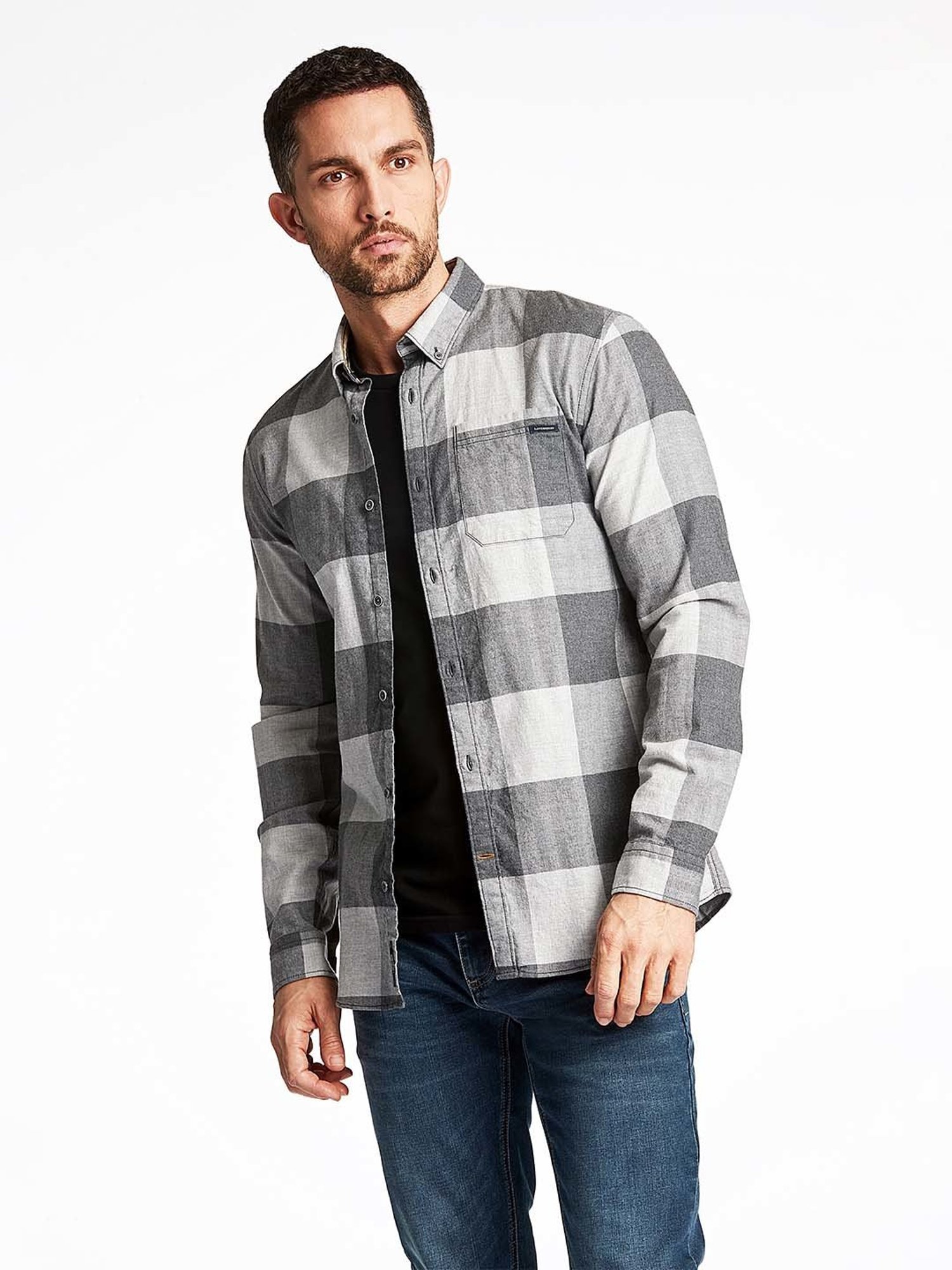 Lindbergh Grey Check Button Down Collar Shirt