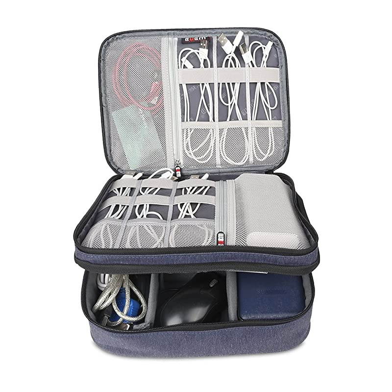 Electronic Organizer Double Layer Travel Accessories Storage Bag for Cord Adapter Battery Camera and Morea Sleeve Pouch for iPad or up to 97 TabletLarge Dark Blue