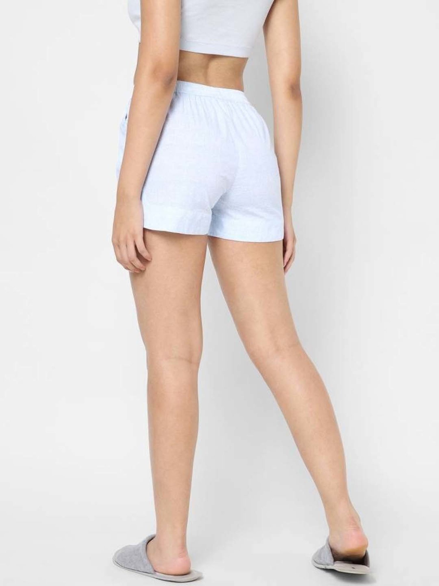 VASTRADO Powder Blue Cotton Mid Rise Shorts