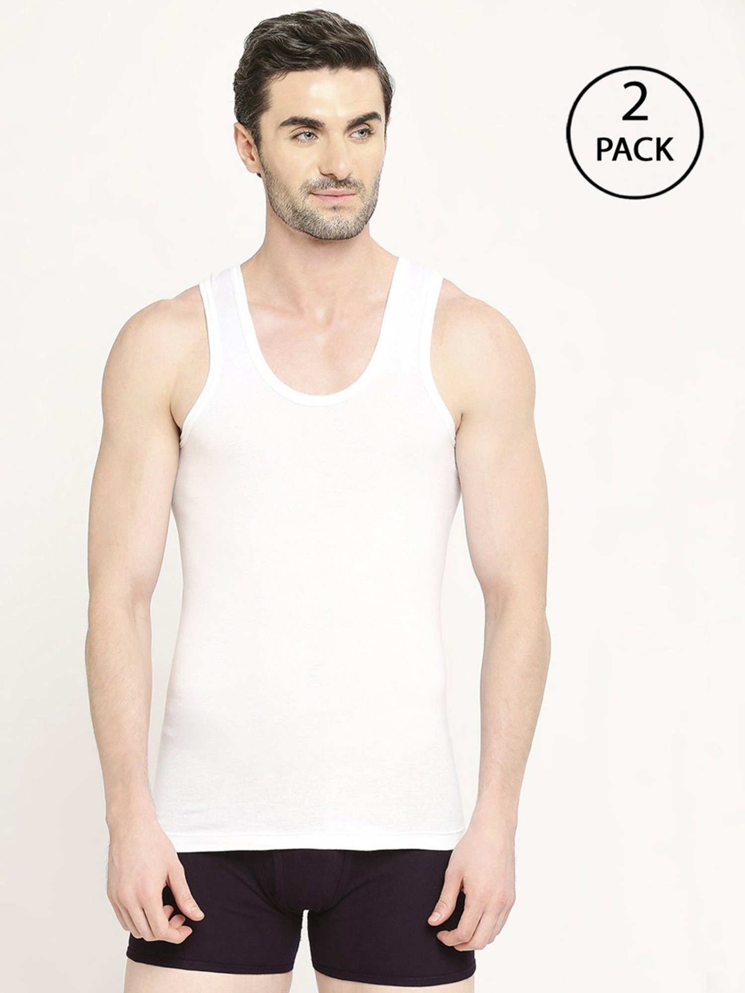 Vip White Regular Fit Vest - Pack Of 2