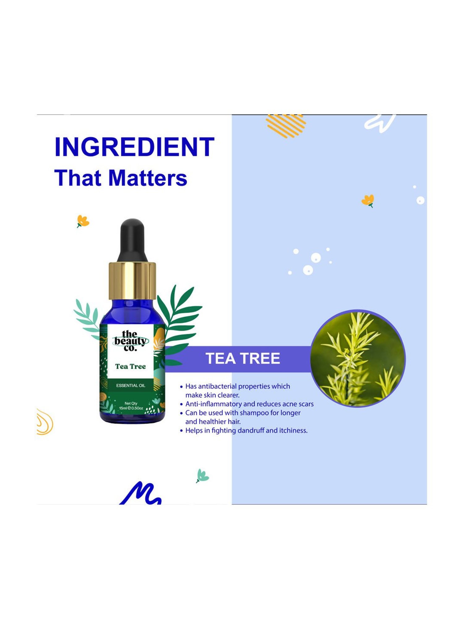 The Beauty Co Tea Tree Oil for Acne and Blemish-Free Skin - 15ml