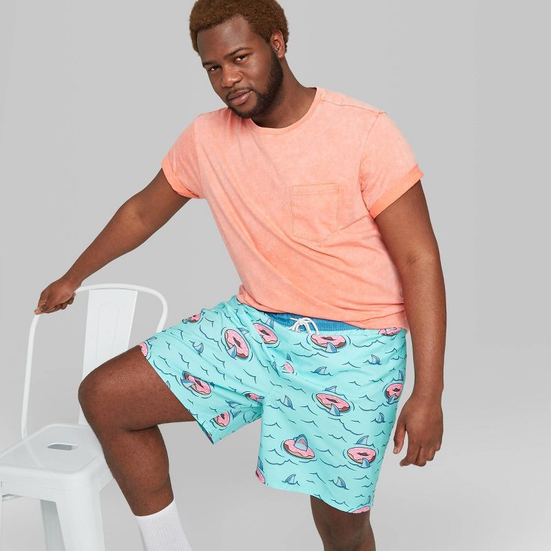 Men's Big & Tall 7" Sharkular Elastic Waist Swim Trunks - Original Use™ Blue 4XB