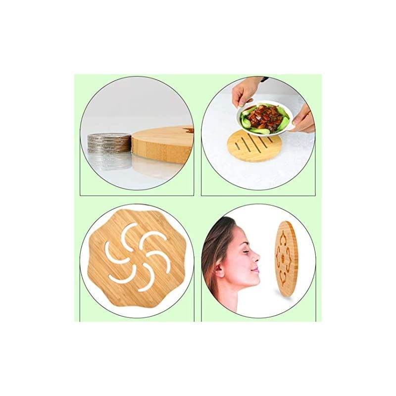 Natural Bamboo Trivet Mat Set,storage rack Anti-Hot Heat Resistant Pads for Hot Dishes/Pot/Bowl/Teapot/Hot Pot Holders(2 side.2 circle.1 storage rack.) (Bamboo Trivet - 6 pac)