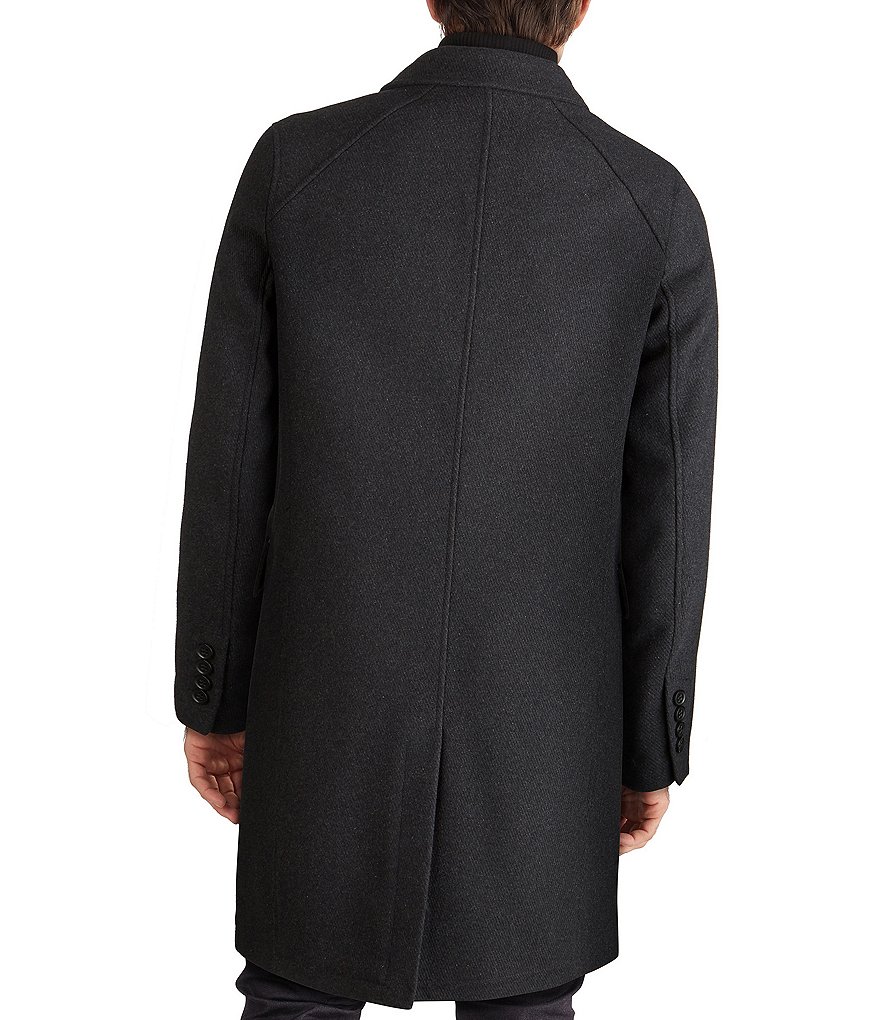 Cole Haan Faux Leather Trim Knit-Bib Wool/Twill Coat