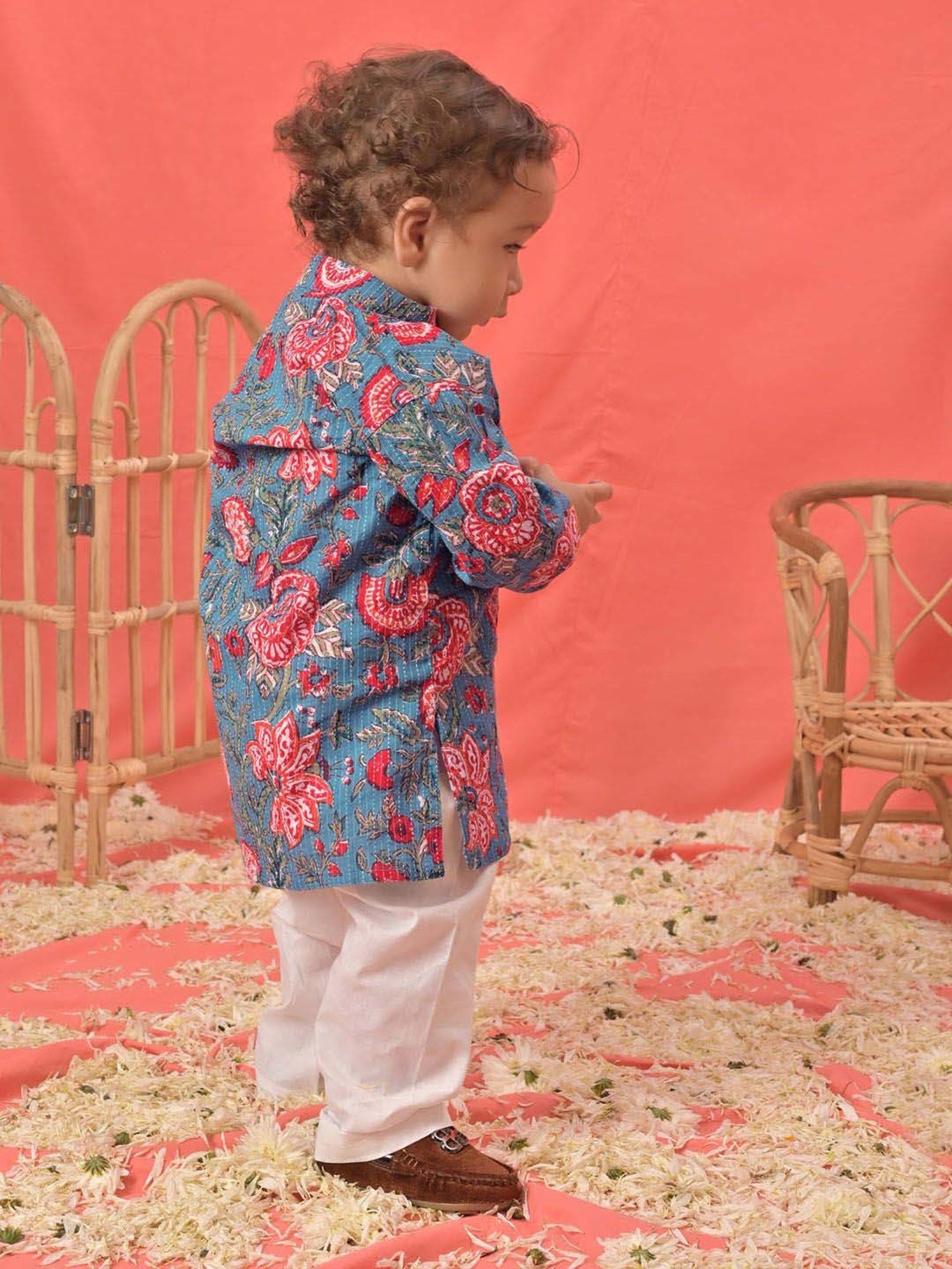 Nino Bambino Kids Navy & White Checks Kurta with Pyjama