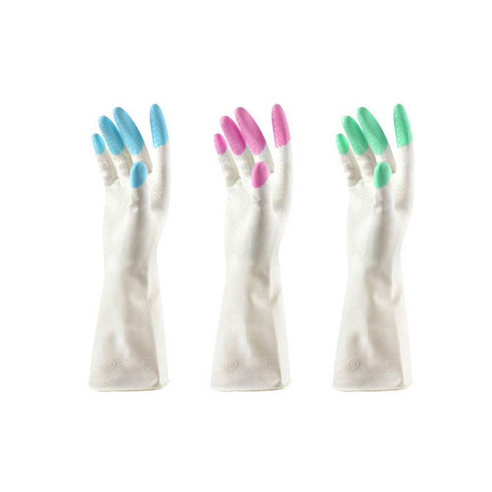 3 Pair Kitchen Rubber Cleaning Gloves Reusable Household Anti-skid Waterproof Oilproof Dishwashing Latex Gloves Size