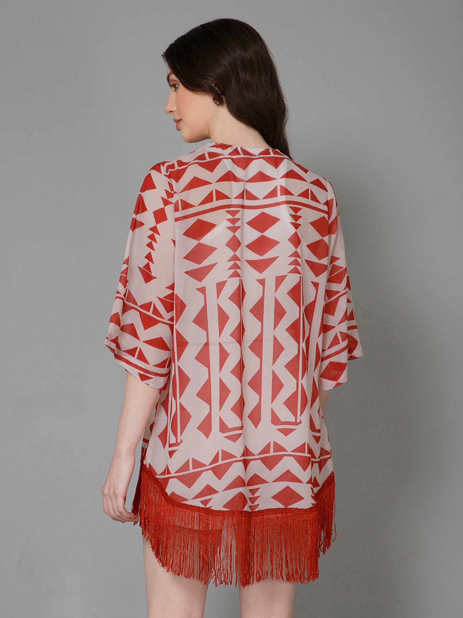 PURYS White & Red Printed Kimono