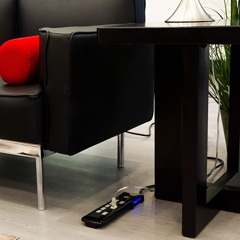 Sur Protector 8 Outlet Power Strip ExtraLong 8ft Power Cord Flat Plug Power Filter Circuit Breaker 2160 Joules Warranty Black 37870