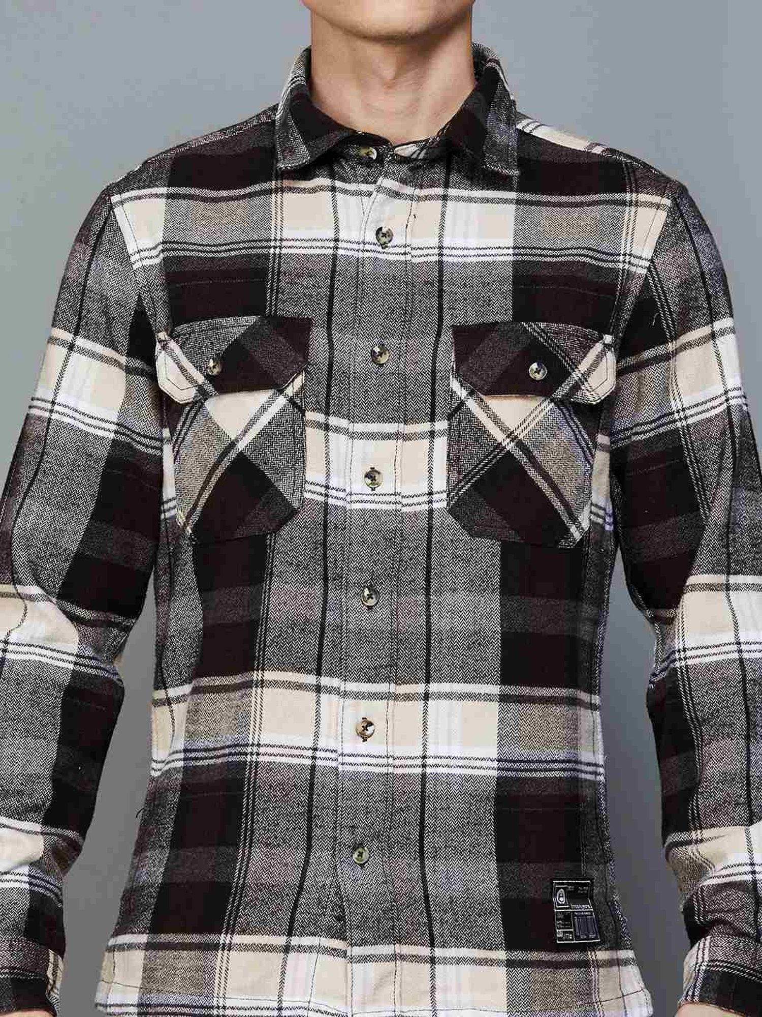 BOSSINI Beige Cotton Regular Fit Checks Shirt