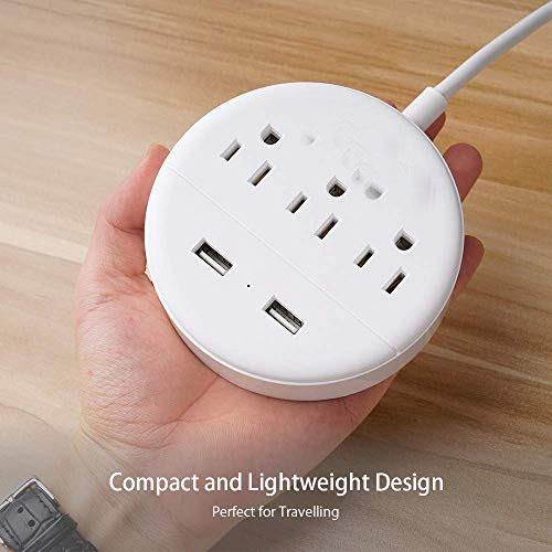 Power Strip with USB  Travel Power Strip Flat Plug 98 ft Extra Long Extension Cord 3 Outlet 2 USB Desktop Charging Ston Wall Mount for Home Dorm Room Office and Cruise Ship White