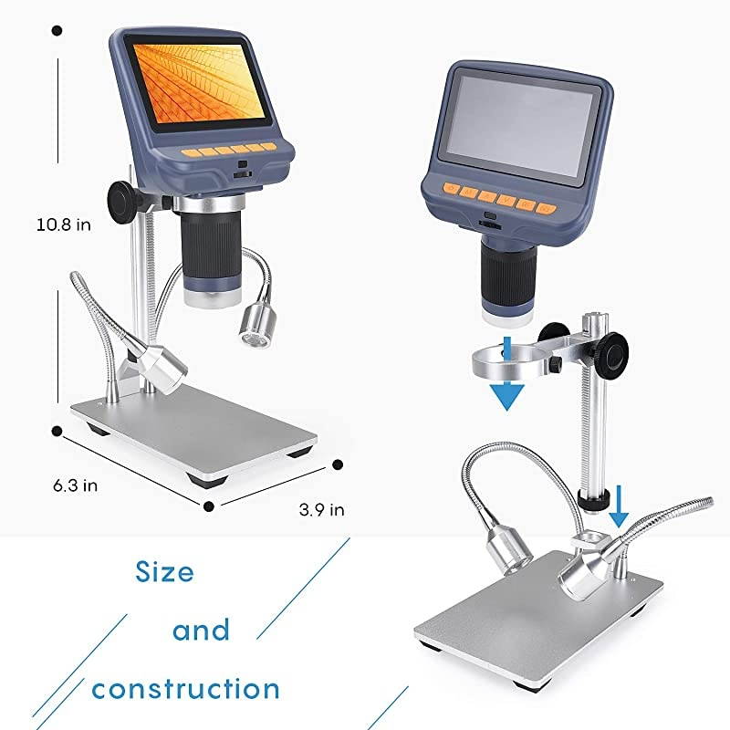 4.3 inch Digital USB Microscope 220X Magnification with Remove Control & 2 Fill Light,1080P LCD Screen Camera Video Recorder for Electronics Repair Circuit Board Soldering Coin