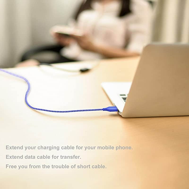 USB Extension,  2 Pack 6 FT Braided USB Extension Cord Data Transfer Extender Cable Type A Male to A Female Compatible for Keyboard, Mouse, Flash Drive, Hard Drive, Game Controller (White Blue)