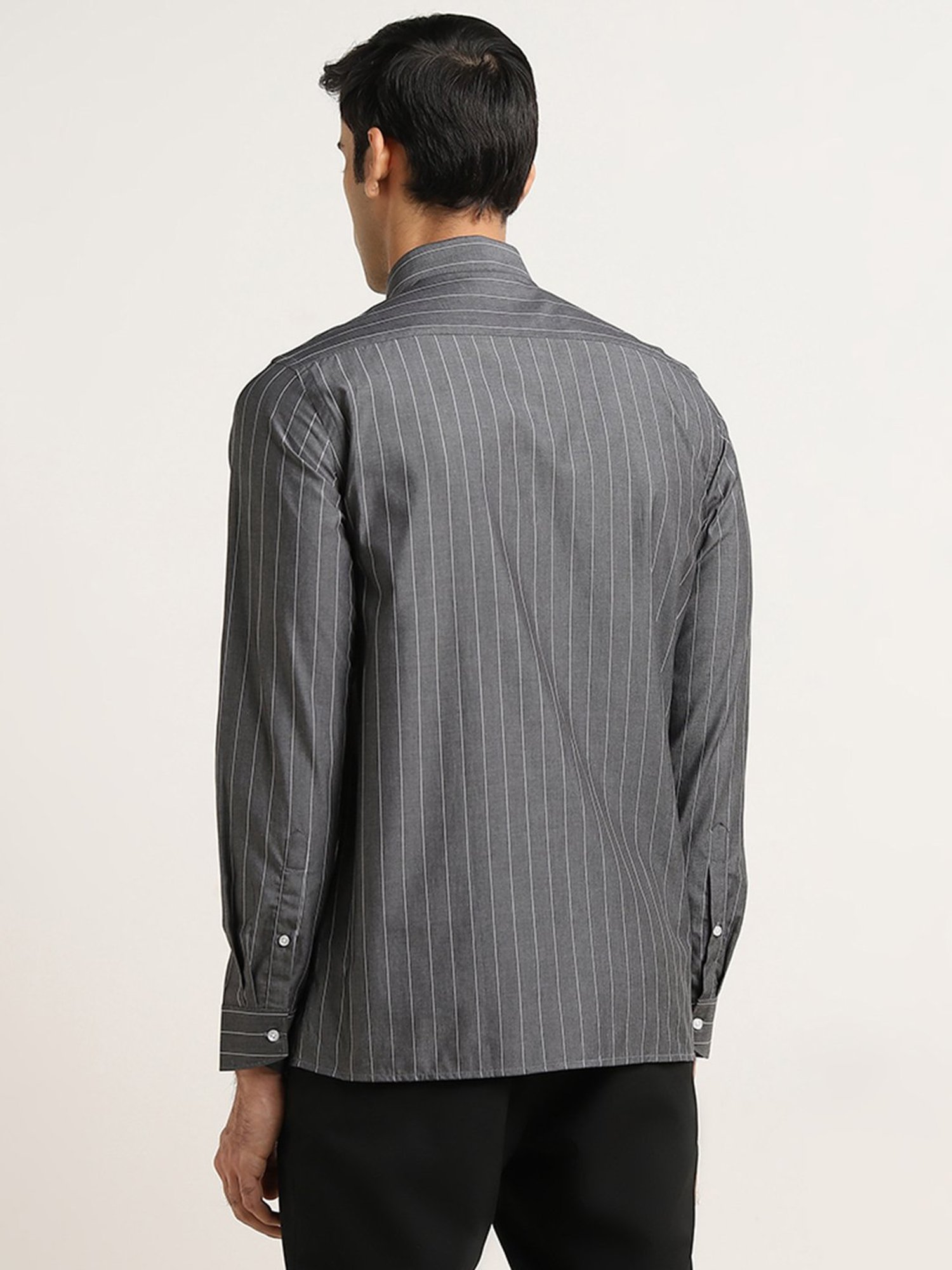 WES Formals by Westside Charcoal Pinstriped Slim-Fit Cotton Shirt