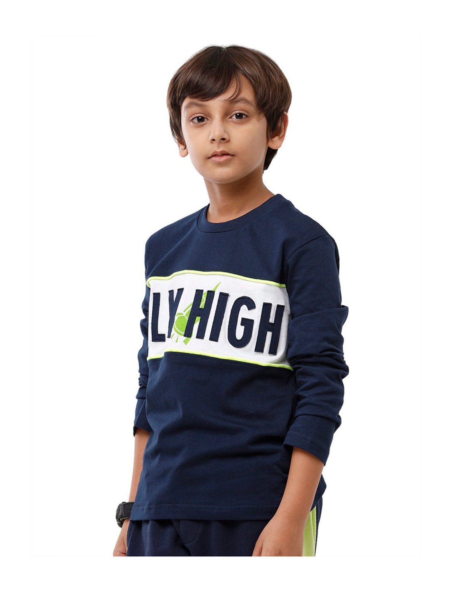Under Fourteen Only Boys Navy & White Applique Full Sleeves T-Shirt