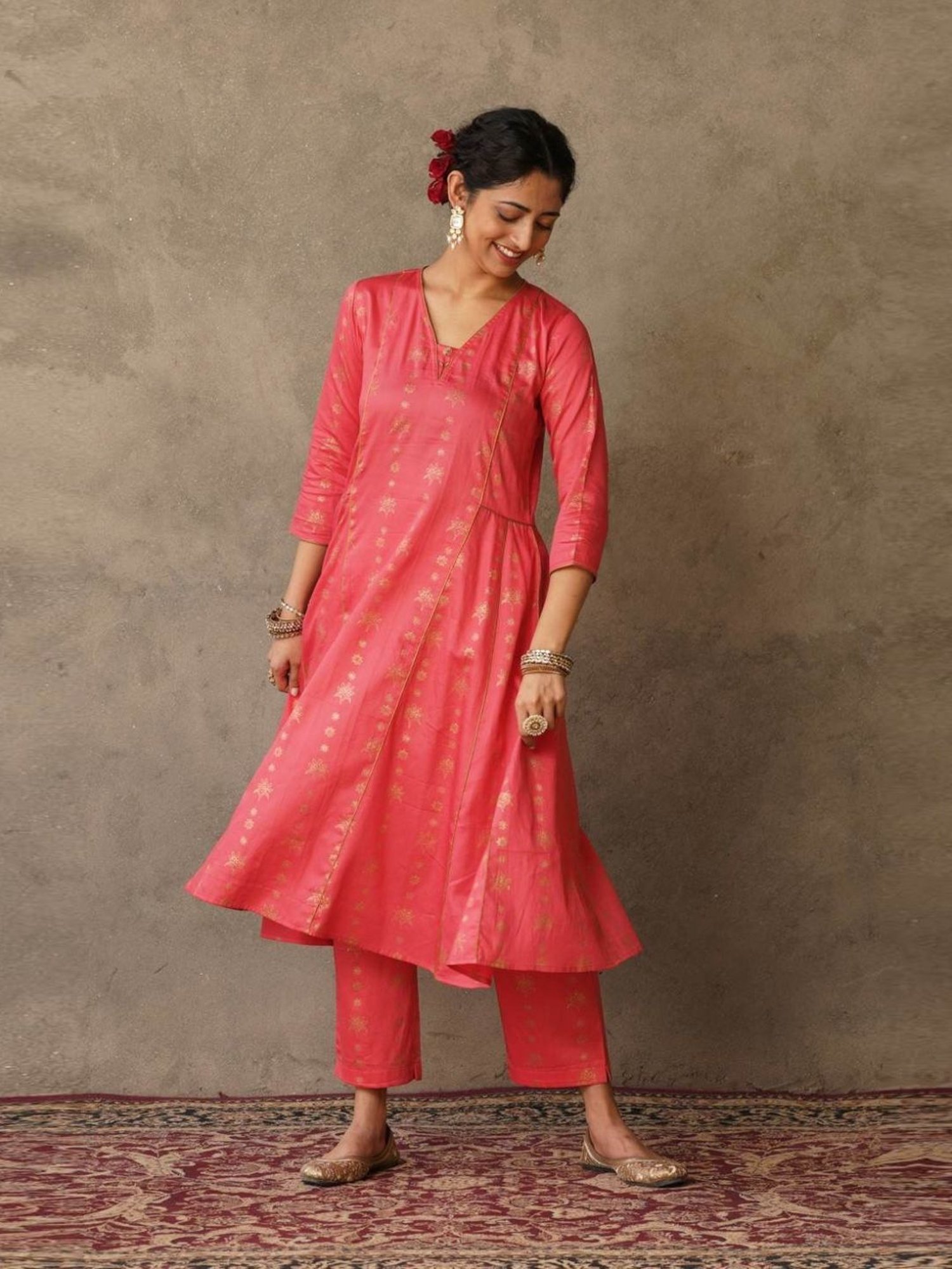 Akiso Coral Parv Block Printed Anarkali Kurta