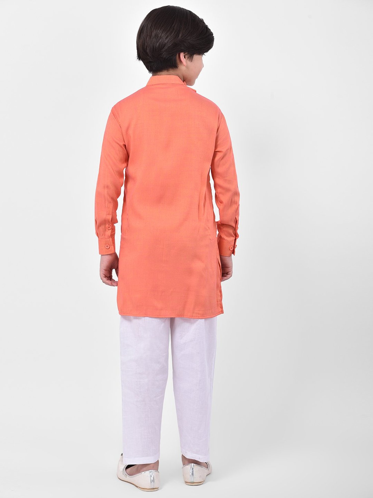 Deyann Kids Peach & White Solid Full Sleeves Kurta with Pyjamas