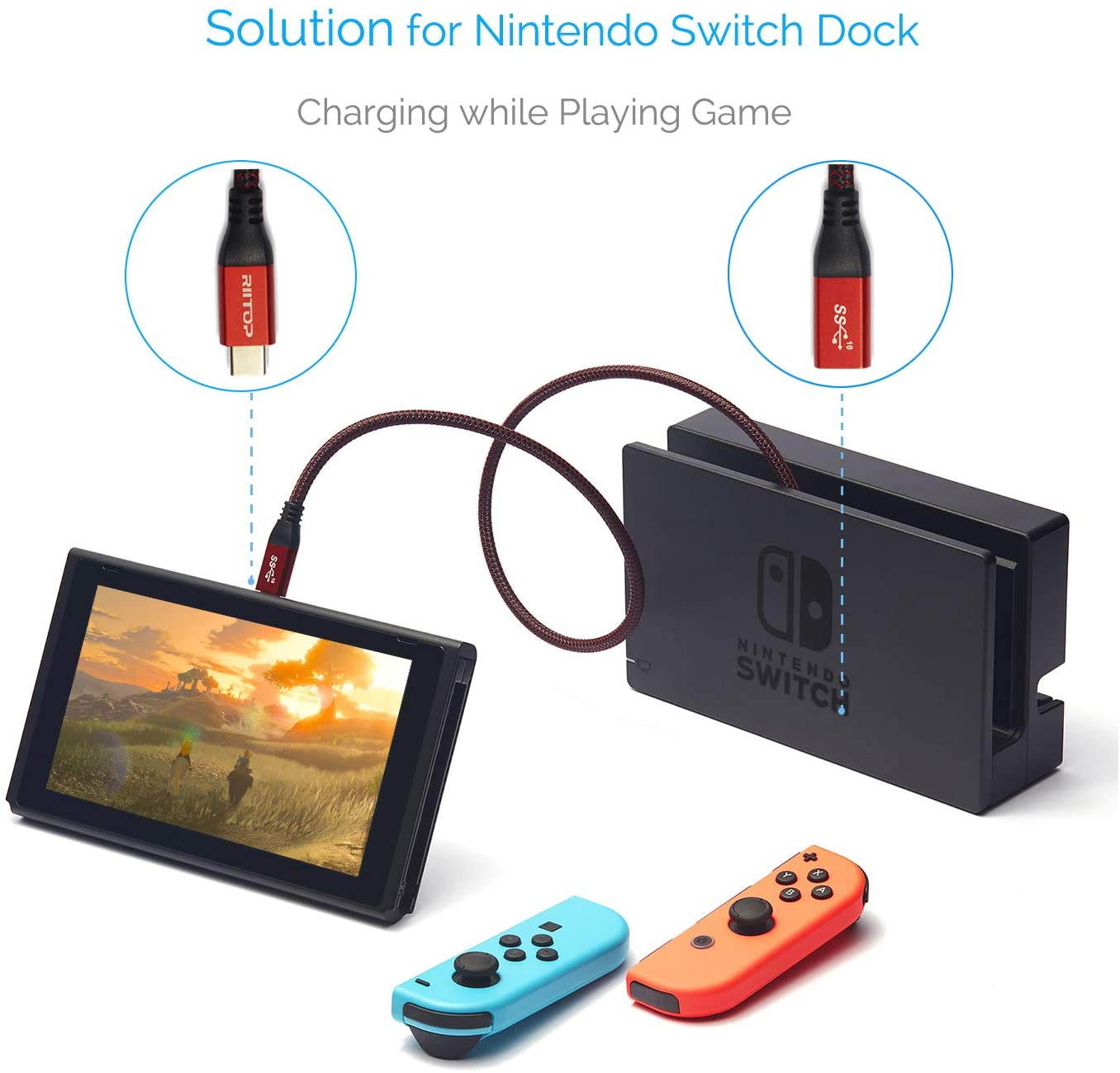 USB C Extension Cable 6Ft (2Pack), RIITOP USB 3.1 Gen2 10Gbps Type C Male to Female Extension Charging & Sync for Nintendo Switch, M1 MacBook Pro Air iPad Pro 2020 Dell XPS Surface Book