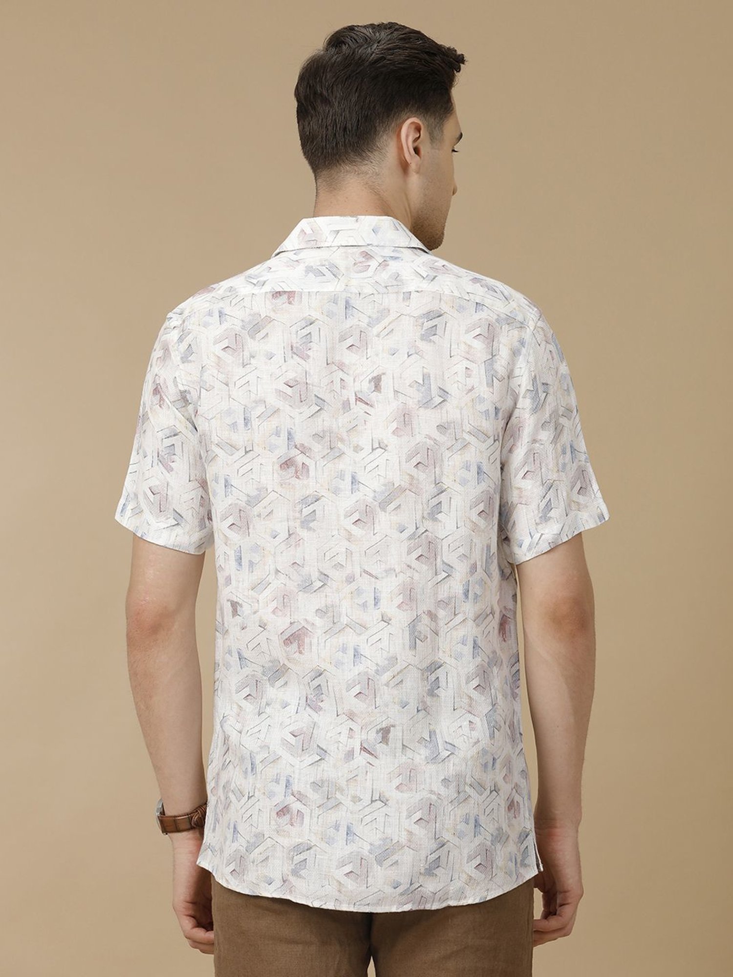 Linen Club Blue Linen Contemporary Fit Printed Shirt