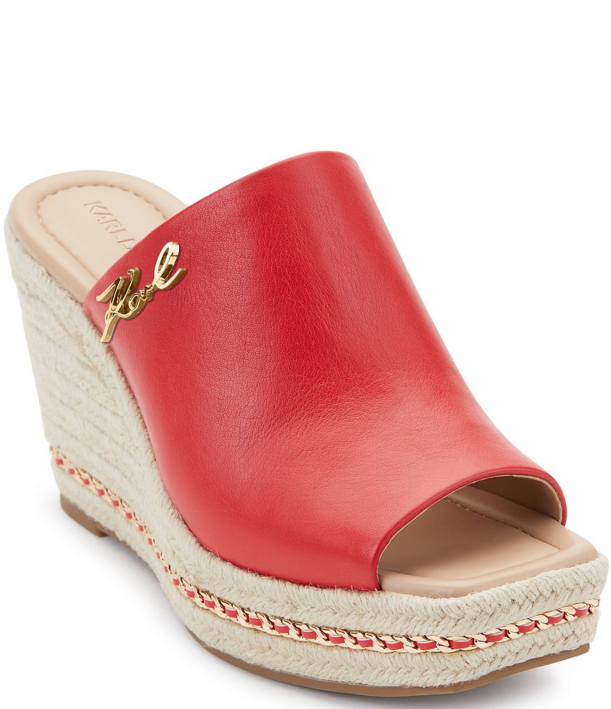 KARL LAGERFELD PARIS Corissa Leather Platform Wedge Espadrilles