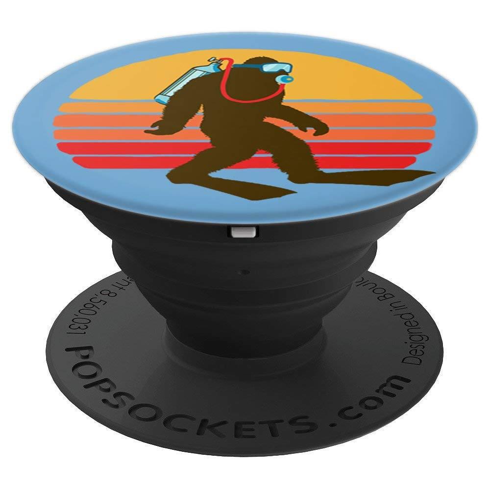 Vintage Funny Bigfoot SCUBA Diving Retro Diver & 80s Sun PopSockets Grip and Stand for Phones and Tablets