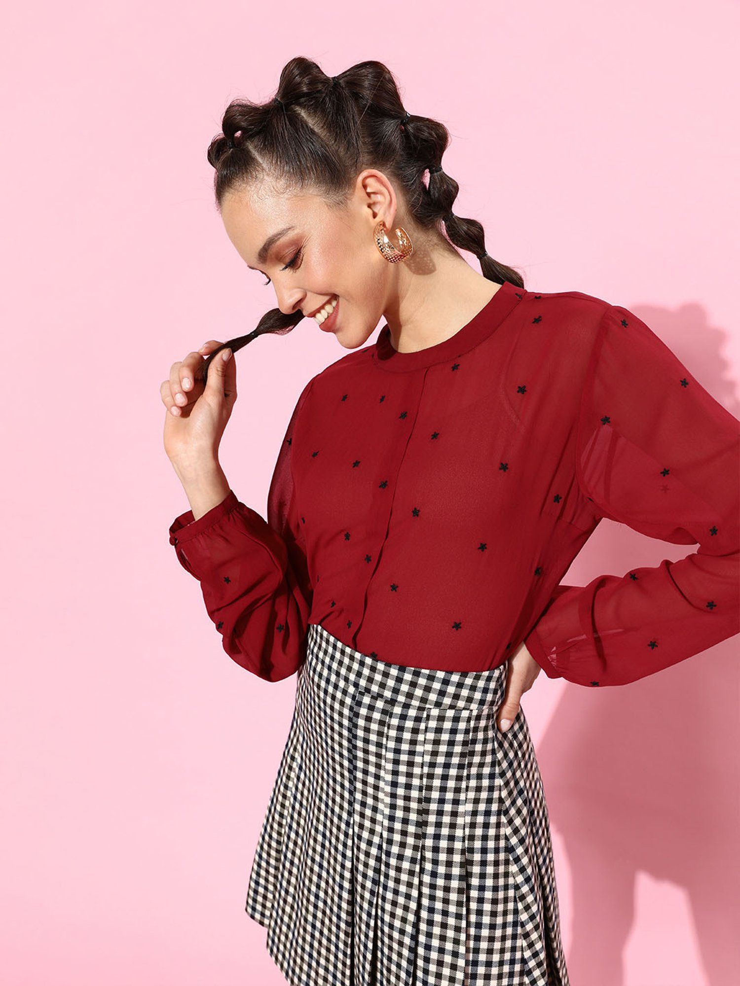 QUIERO Maroon Embroidered Top