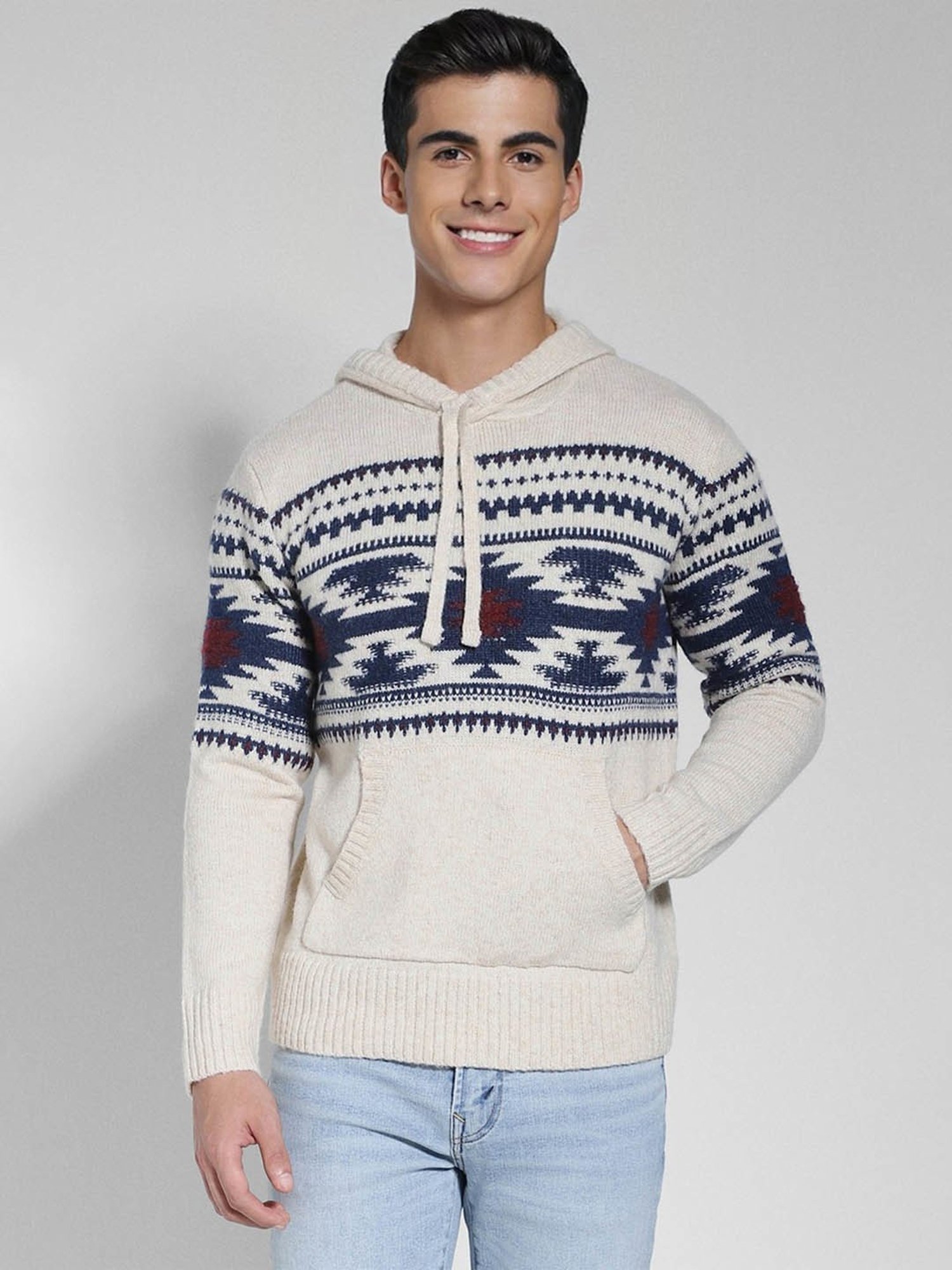 American Eagle Beige Regular Fit Self Pattern Sweater
