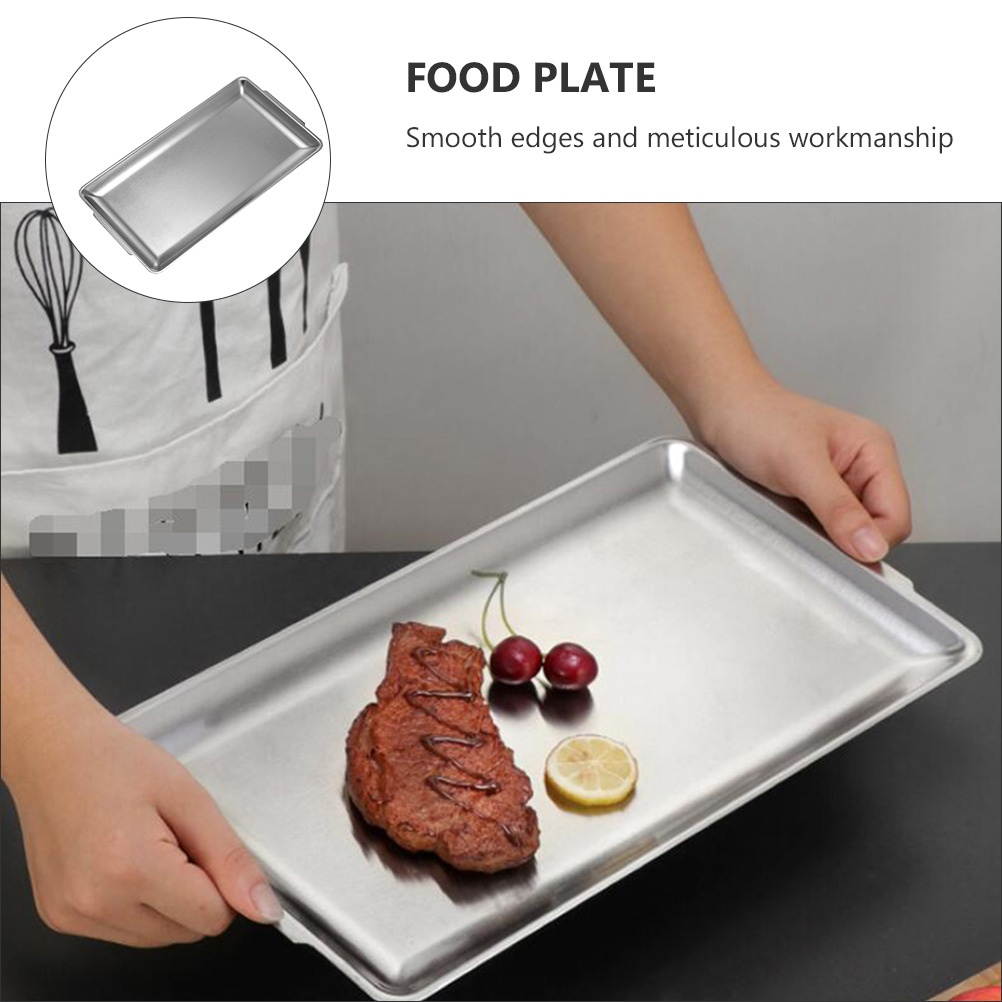 1Pc Stainless Steel Oblong Barbecue Pan Practical Dish Plate Sushi Storage Plate