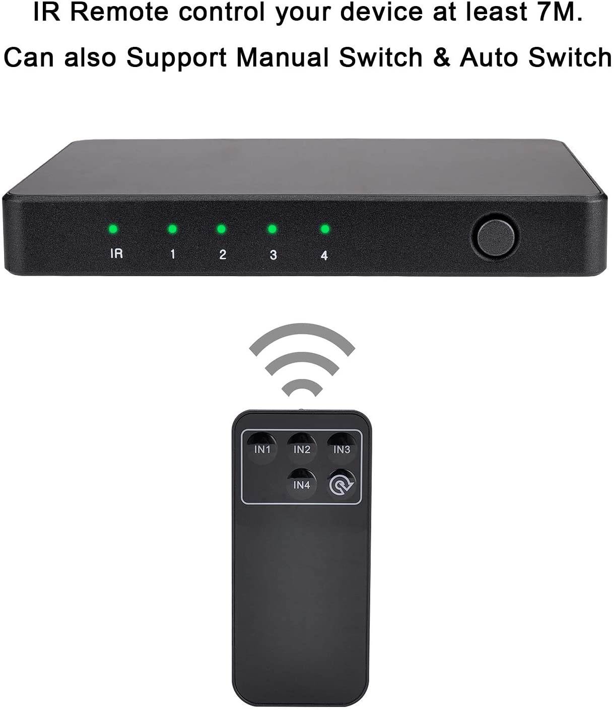 HDMI Switch 4K, 4 Ports HDMI Switcher 4 Input 1 Output 4K@60Hz/2K/1080P/3D with IR Remote Control Full HD 1080P HDCP Switcher 3D for HDTV PS3 PS4 BLU-Ray DVD TV Projector