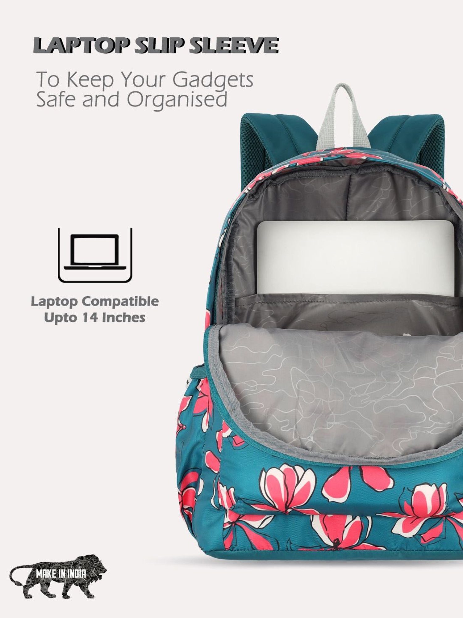 Lavie Sport Bloomy 18L Printed Casual Backpack |School Bag for Girls (Teal)