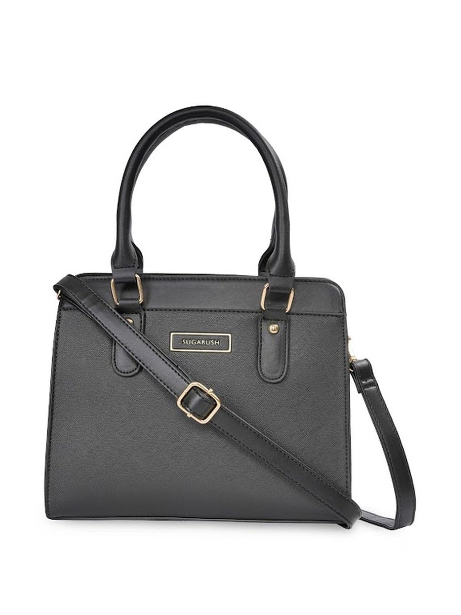 Sugarush Elijaha Black PU Solid Handbag