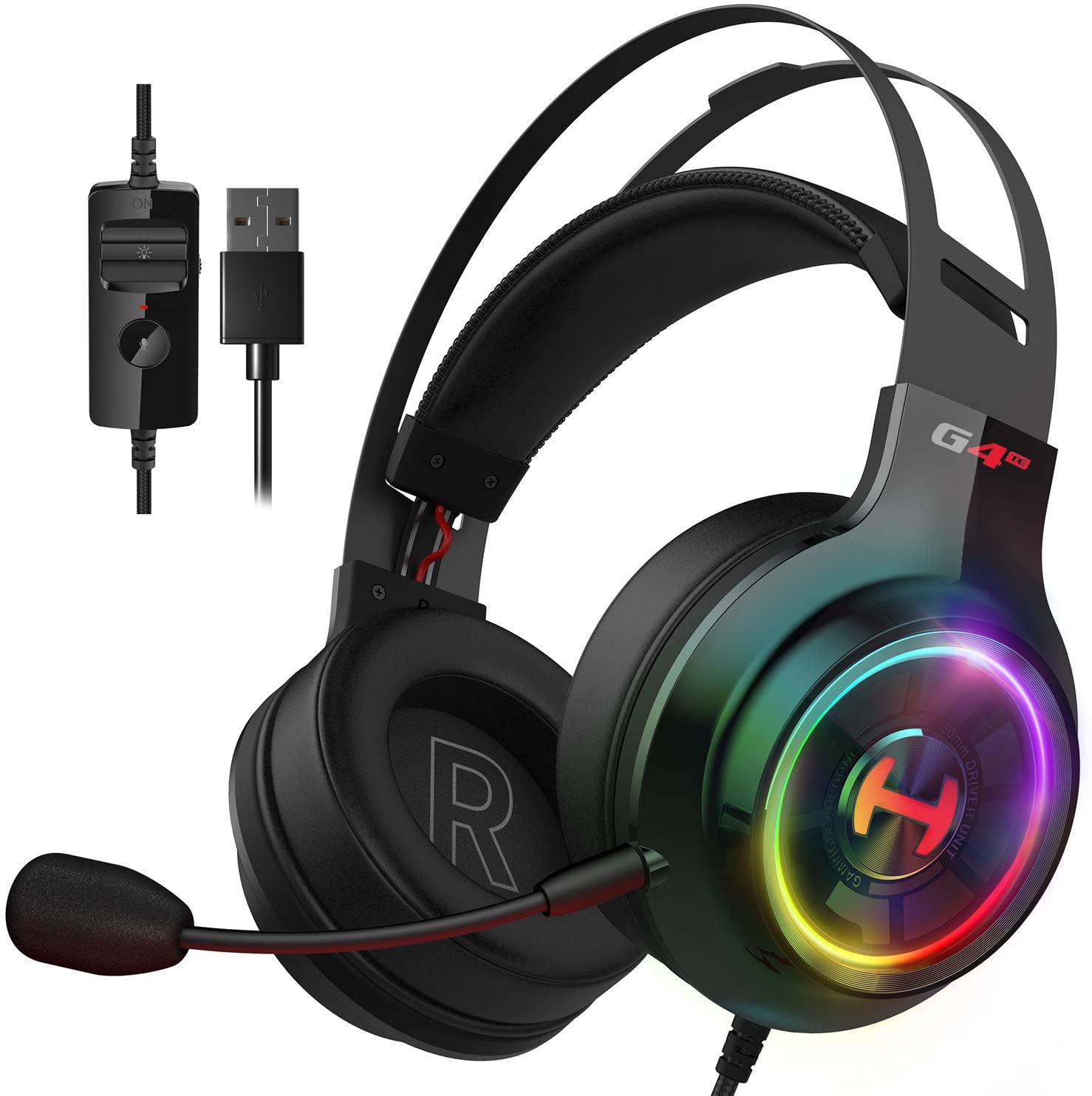 Edifier G4 TE Gaming Headset for PC, PS4, 7.1 Surround Sound Gaming Headphones with Noise Canceling Microphone, USB Over-Ear Headphone Wired with RGB Light, 50mm Driver for Mac, Laptop,Black