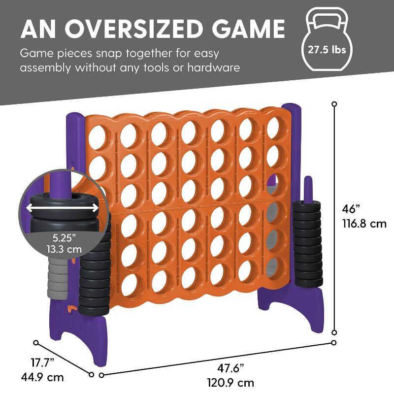 ECR4Kids Jumbo Four-To-Score Giant Game-Indoor/Outdoor 4-In-A-Row Connect - Orange and Purple