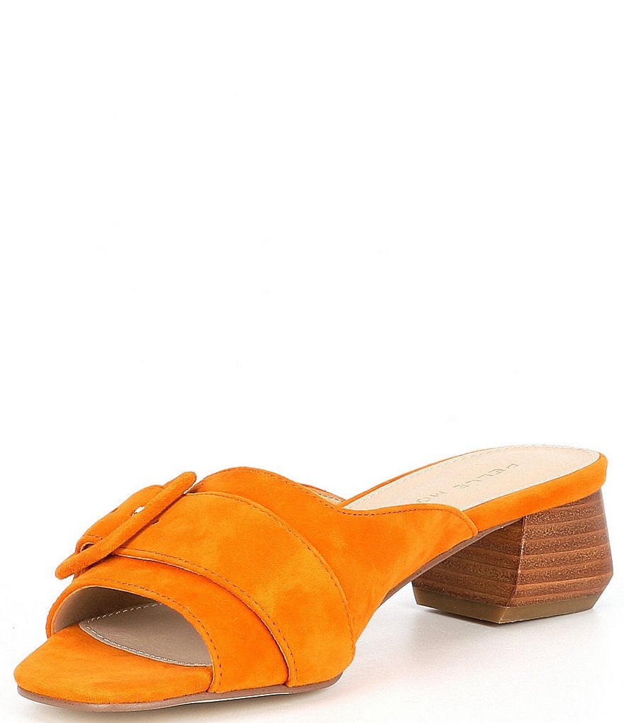 Pelle Moda Tala Suede Buckle Block Heel Mules