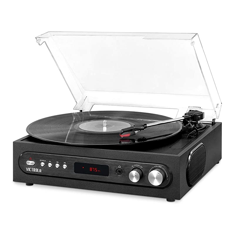 Allin1 Bluetooth Record Player with Built in Speakers and 3Speed Turntable Black VTA65BLK