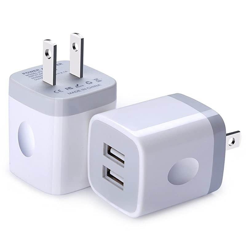 USB Wall Charger  2Pack Dual Port 21A Wall Charger Brick Base Adapter Charging Block Charger Cube Plug Charger Box for iPhone X66S78 Plus iPad Samsung Android LG HTC Nokia Phone
