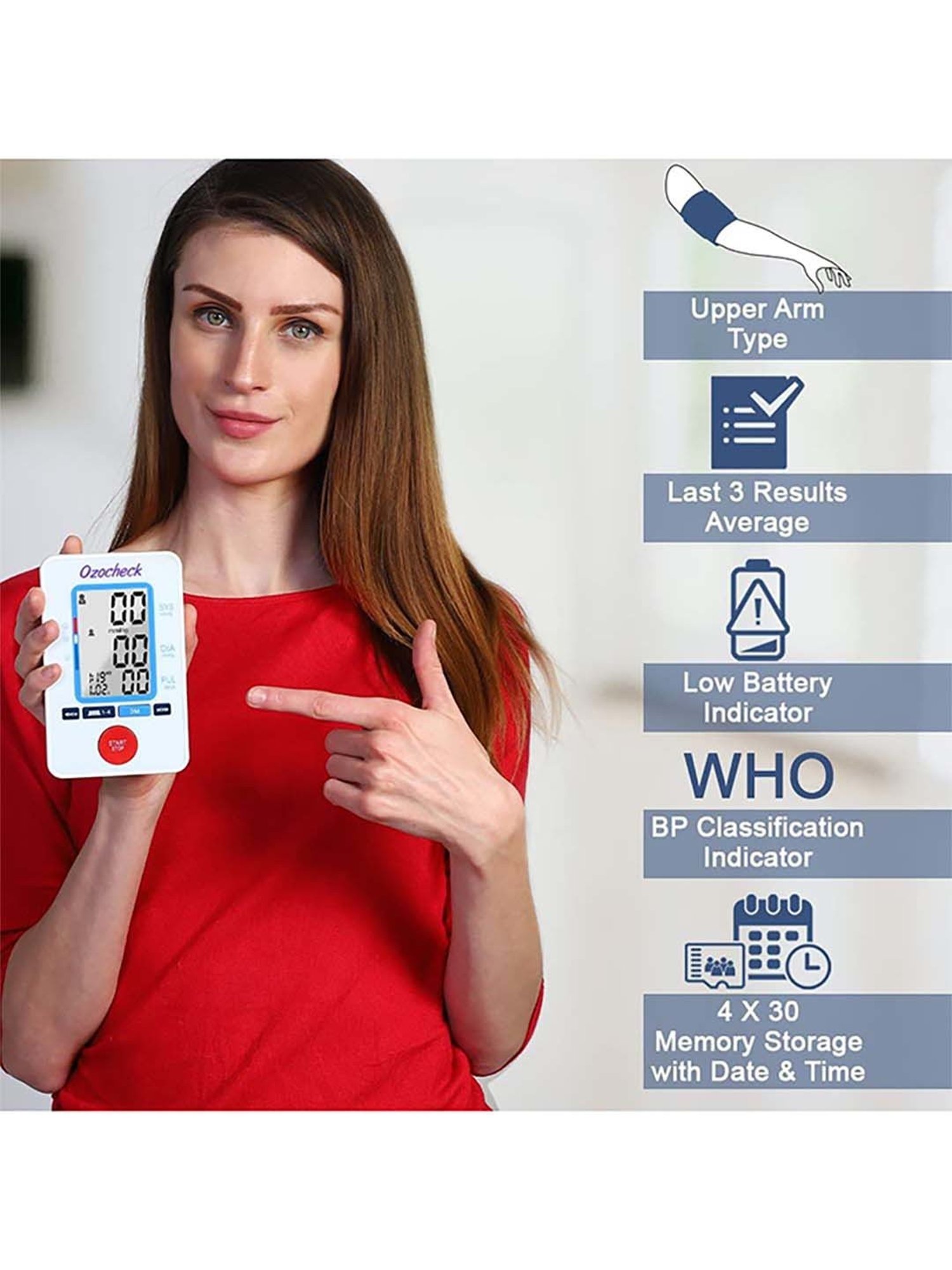 Ozocheck BP1318 Automatic Digital Blood Pressure Along With Adapter BP Machine (White)