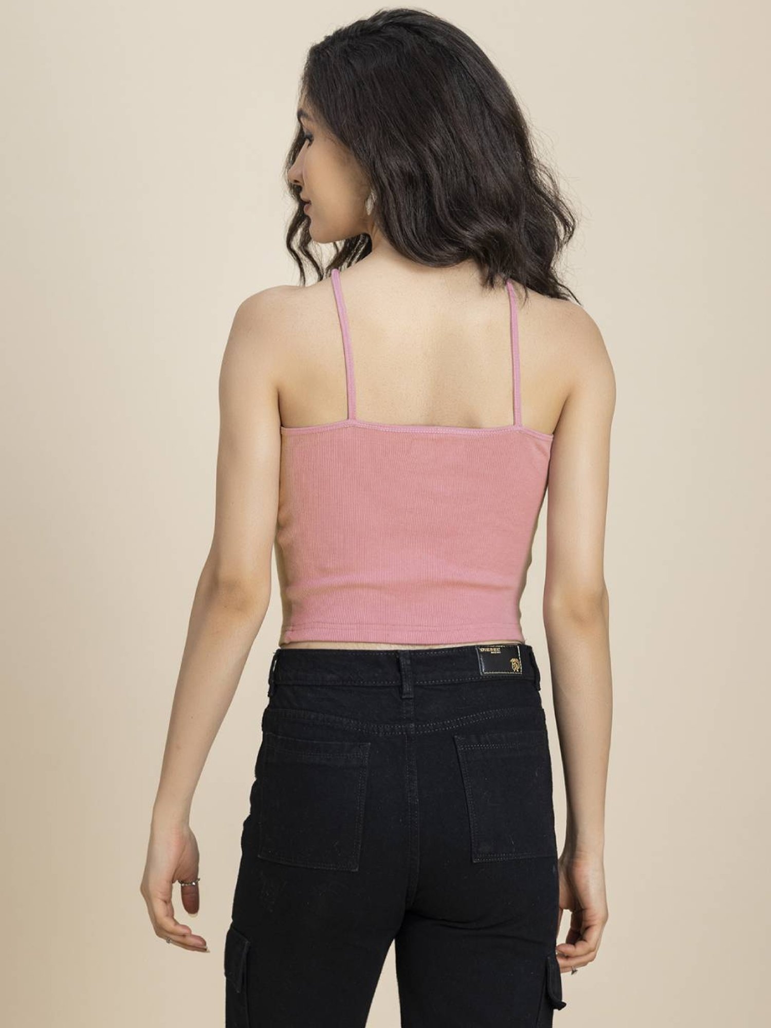 Moomaya Pink Slim Fit Crop Top