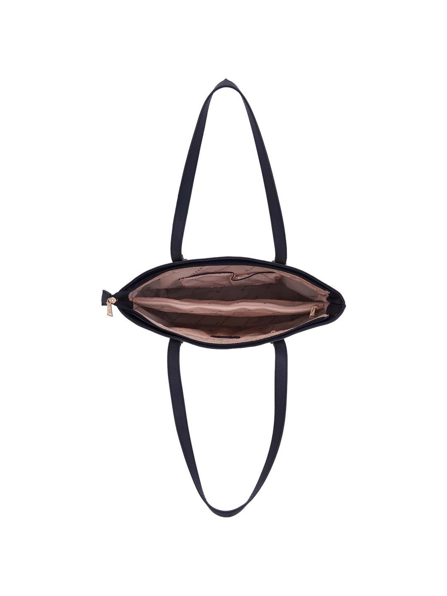 Giordano Beige & Navy Blue Color Block Medium Tote Handbag