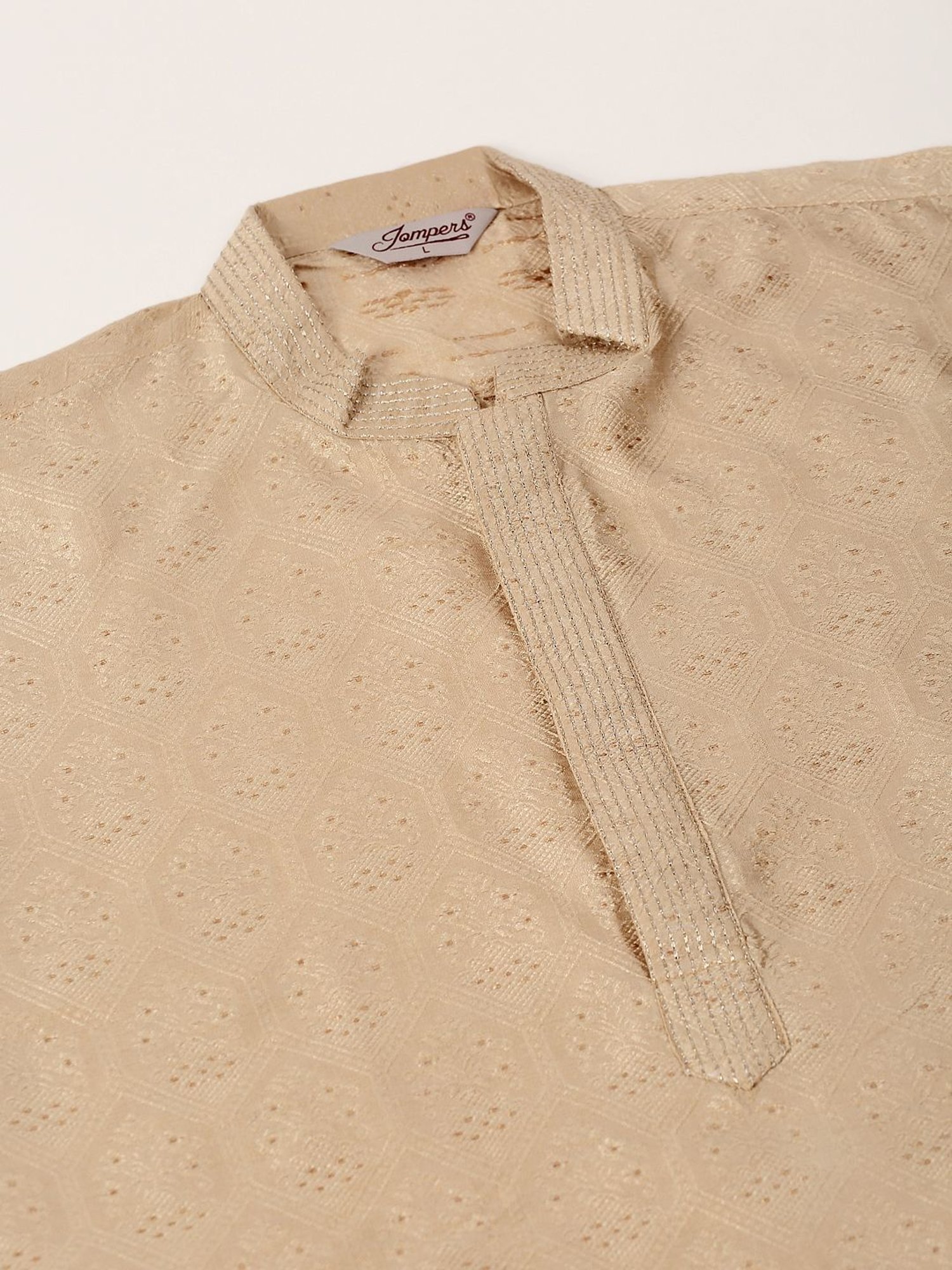 Jompers Beige Regular Fit Embroidered Kurta Pajama Sets