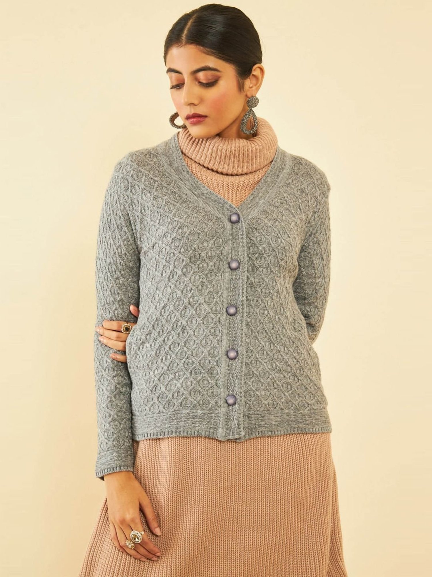 Soch Grey Self Pattern Cardigan