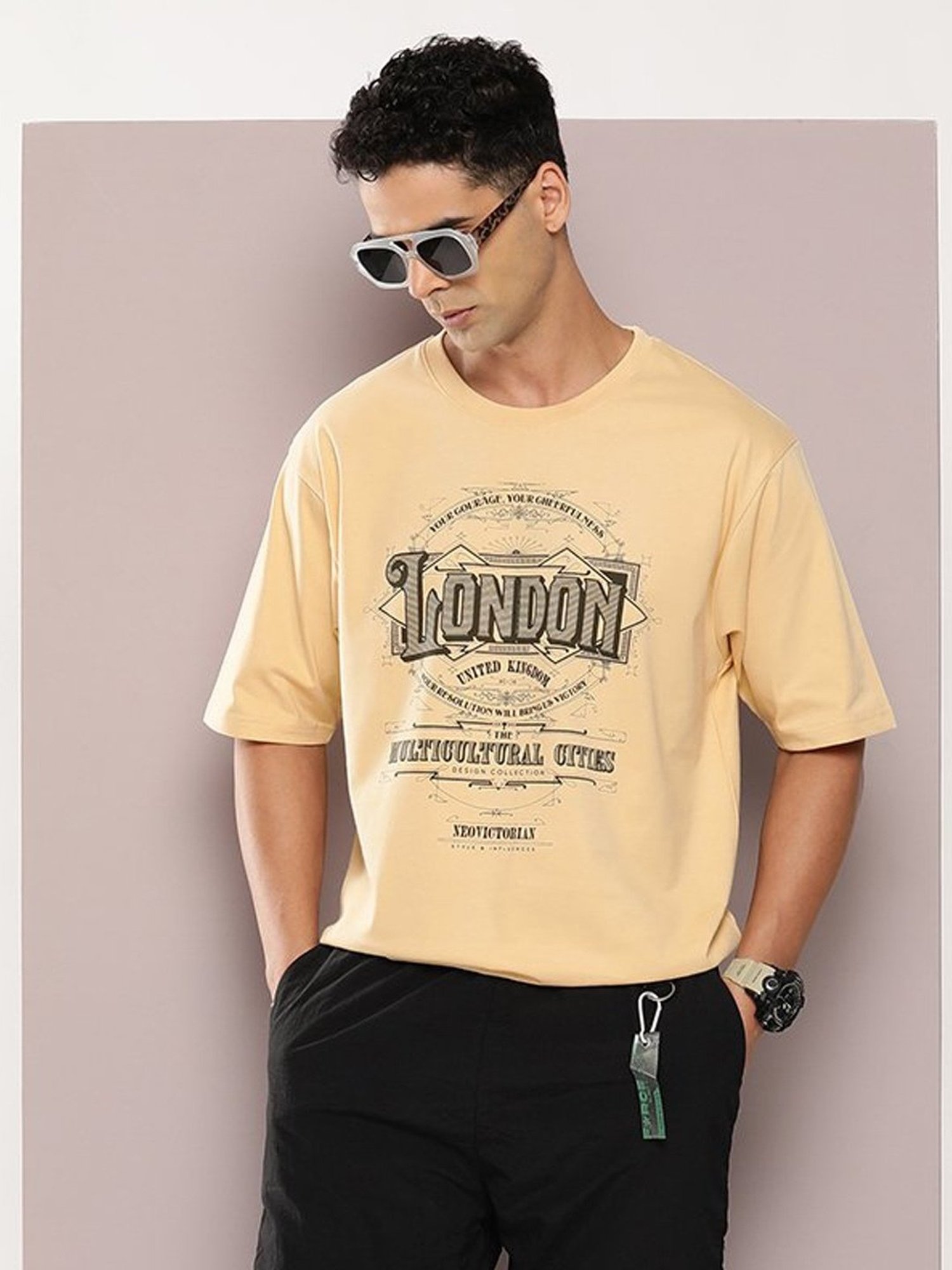 Dillinger Beige Cotton Loose Fit Printed T-Shirt